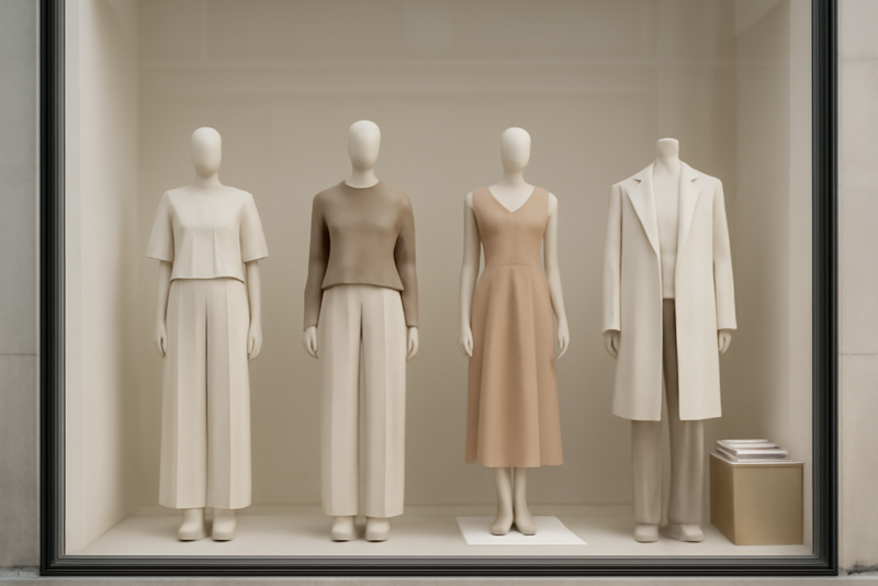 vitrine boutique vêtements épurés minimalistes