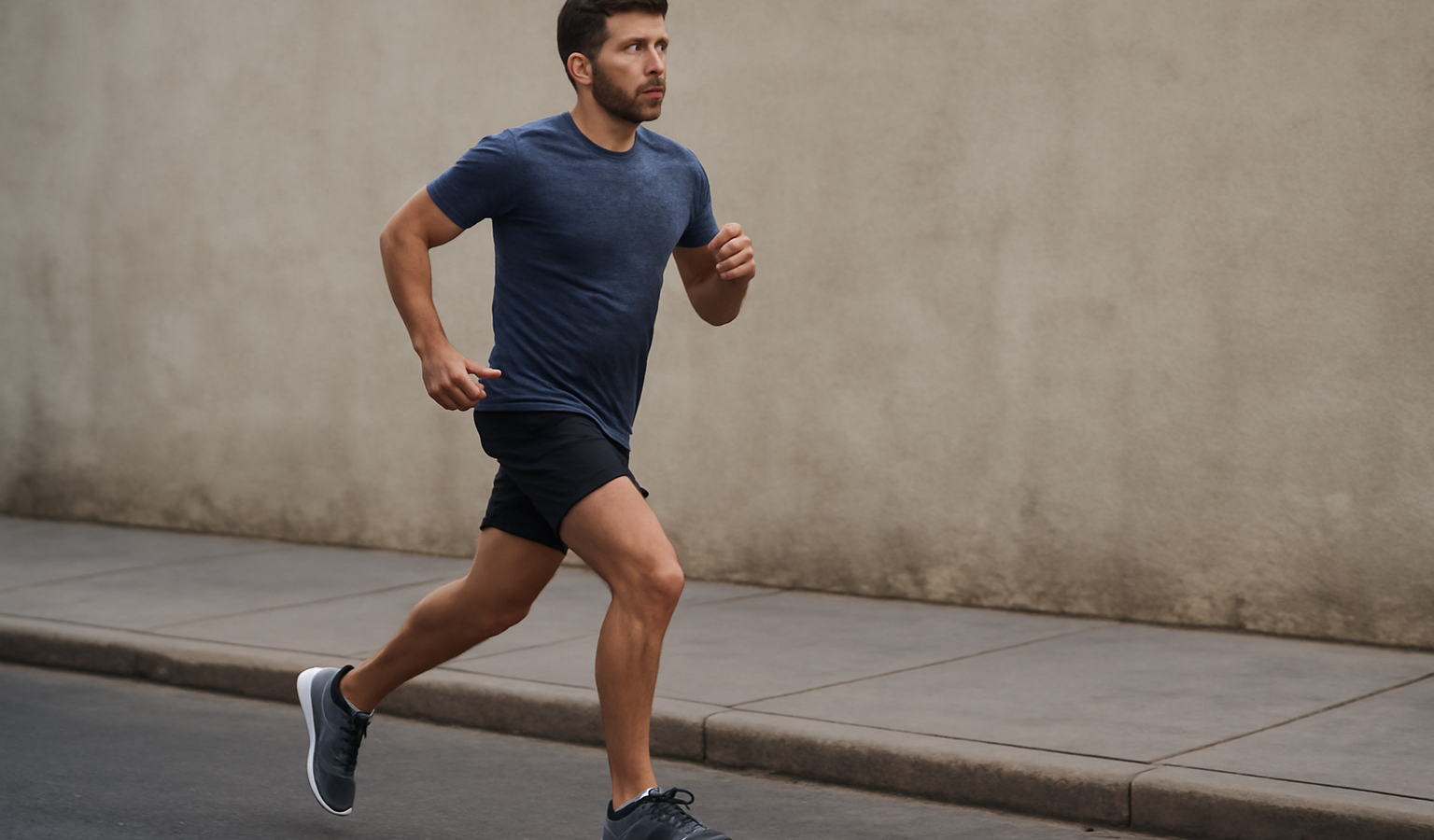 homme courant en baskets sur trottoir