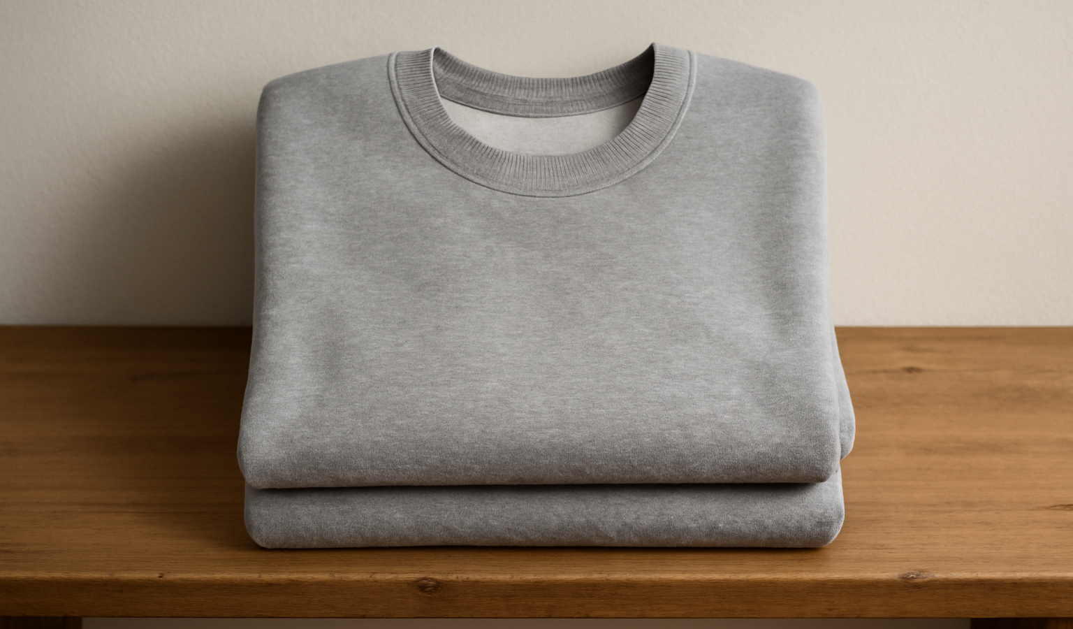 sweat gris posé sur étagère en bois