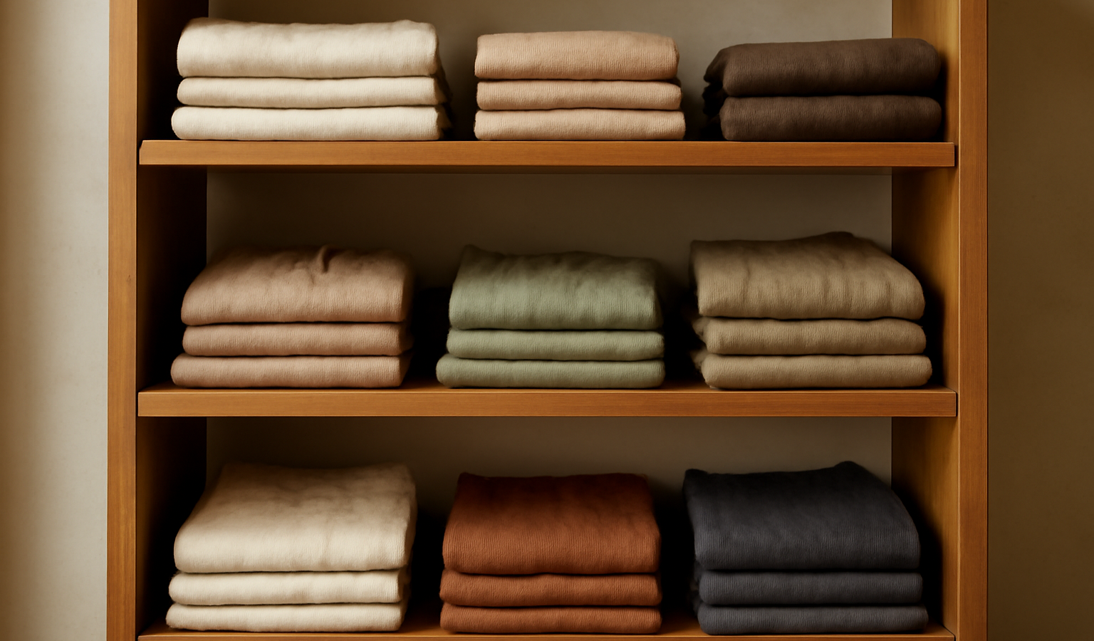 étagère vêtements artisanaux pliés avec soin