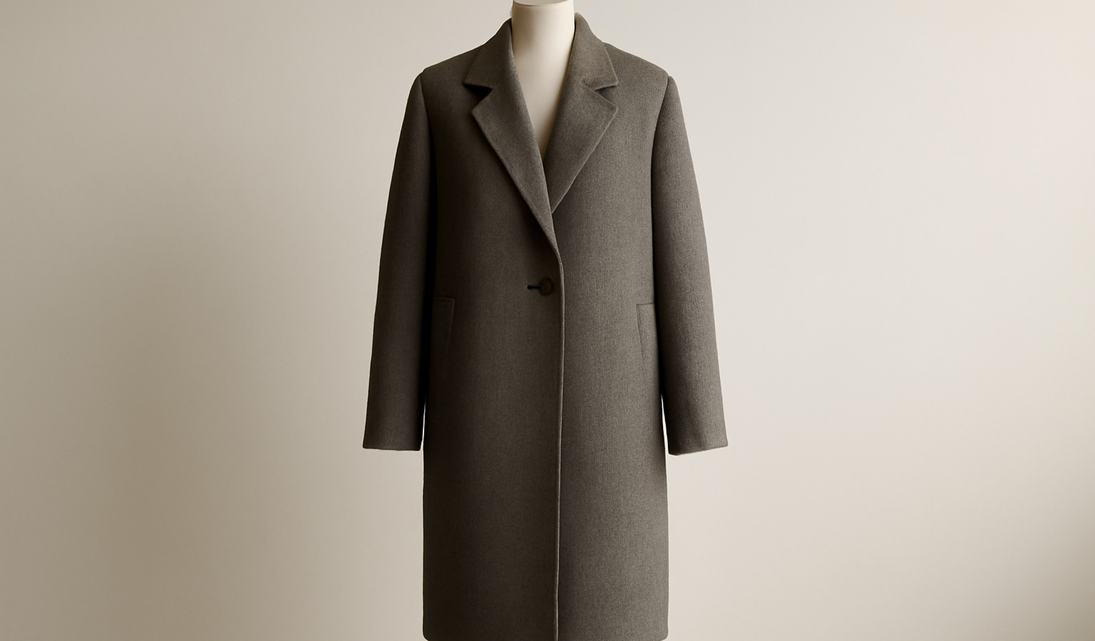 manteau long posé sur un mannequin minimaliste