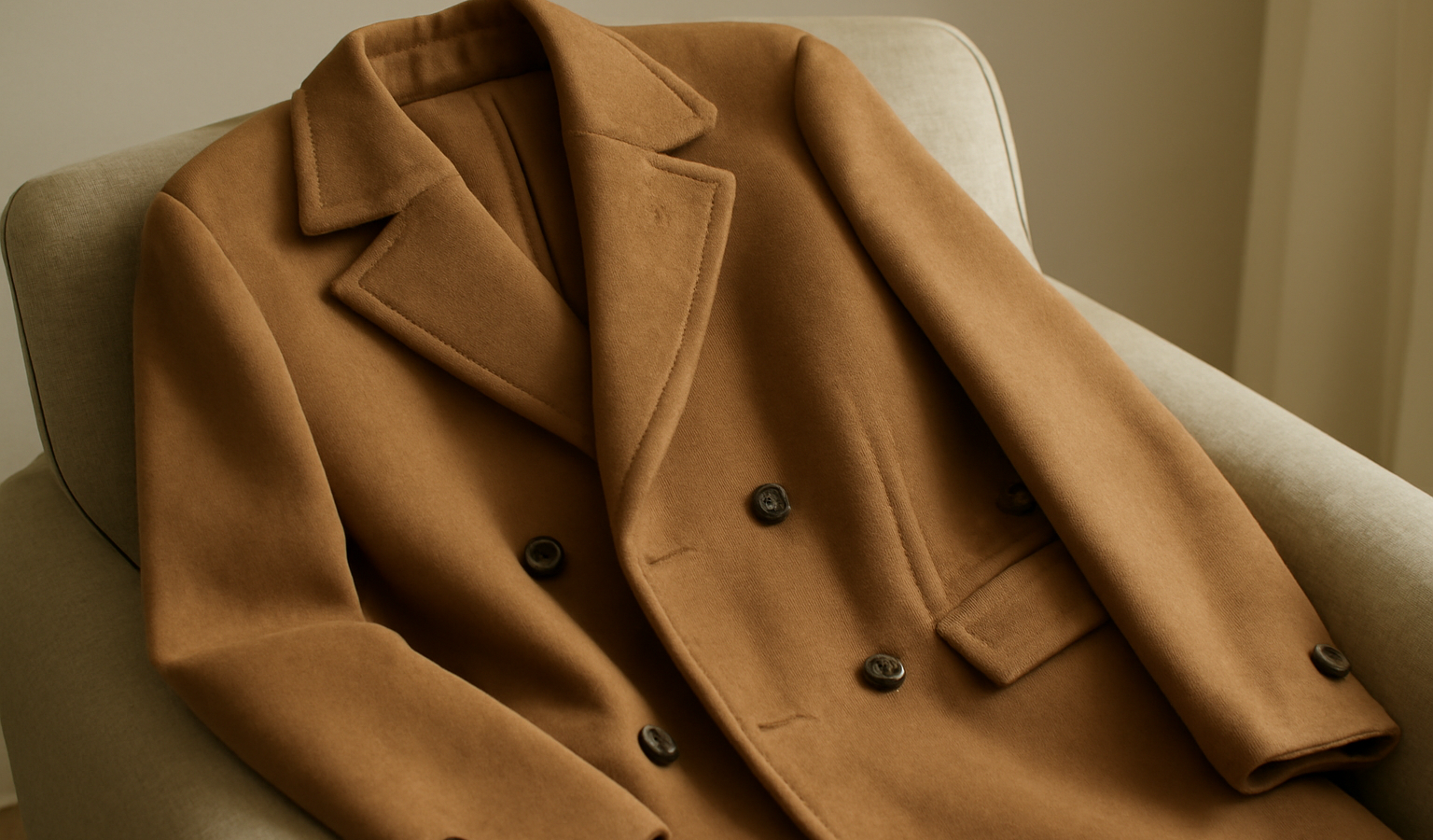 manteau en laine posé sur un fauteuil