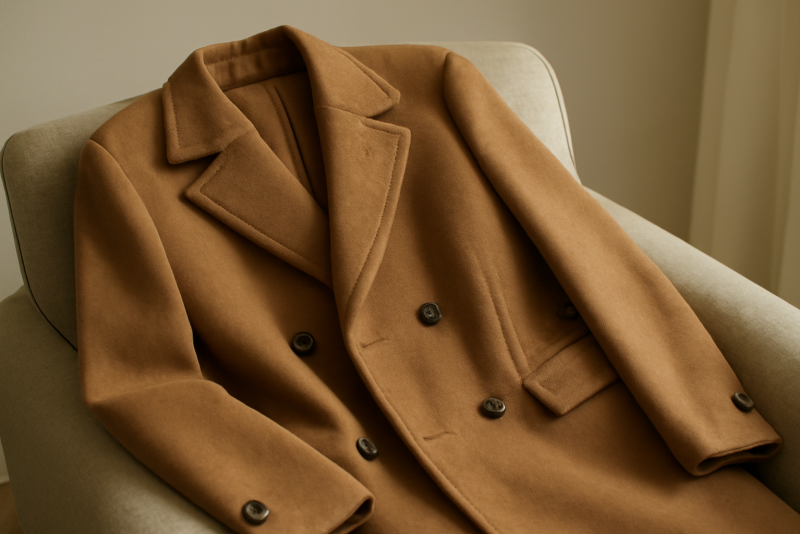 manteau en laine posé sur un fauteuil