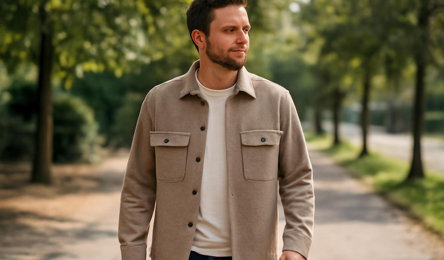 homme portant overshirt en promenade