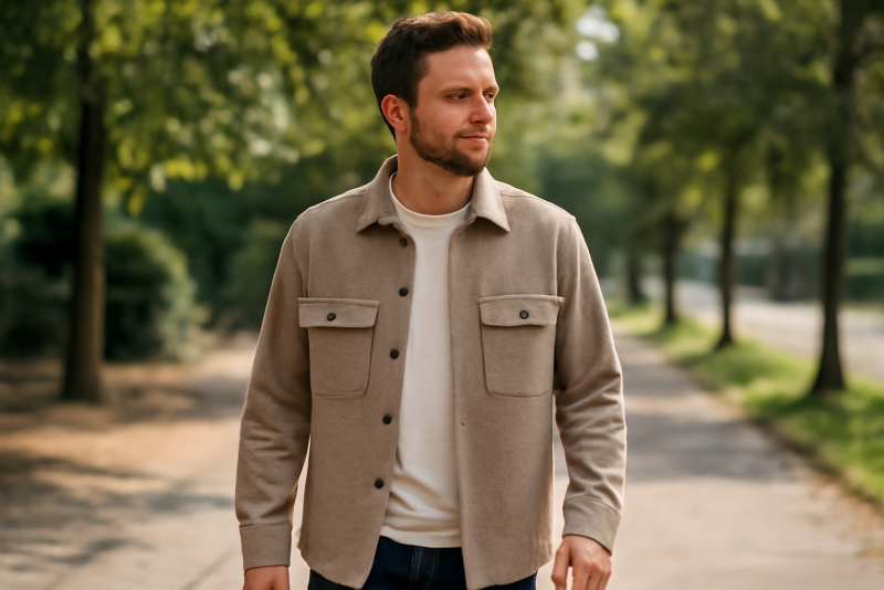 homme portant overshirt en promenade