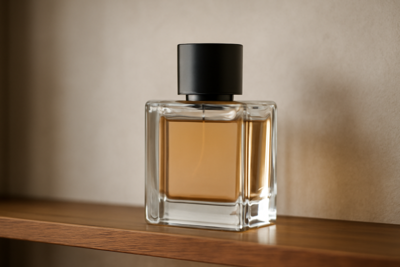flacon de parfum sobre sur étagère