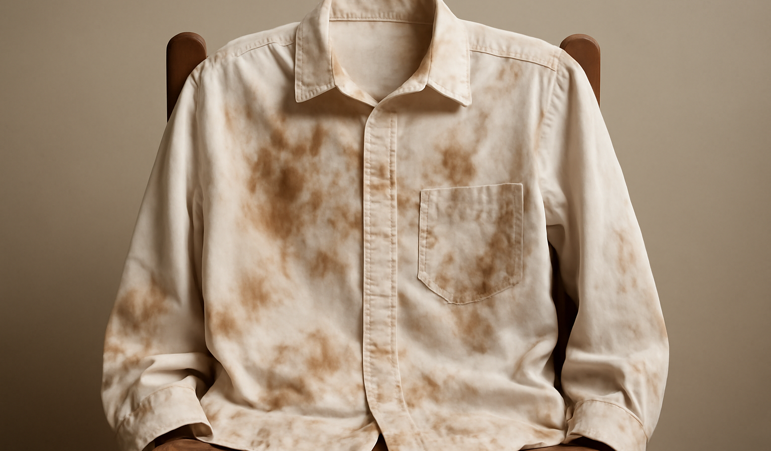 chemise blanche tachée posée sur chaise