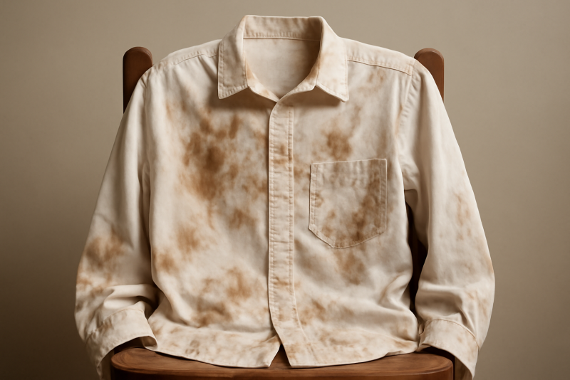 chemise blanche tachée posée sur chaise