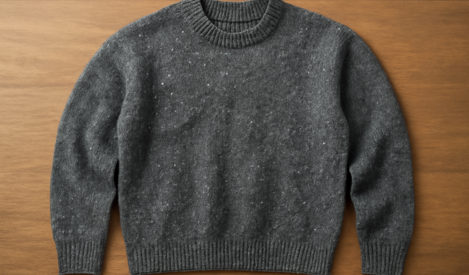 pull avec bouloches posé sur table