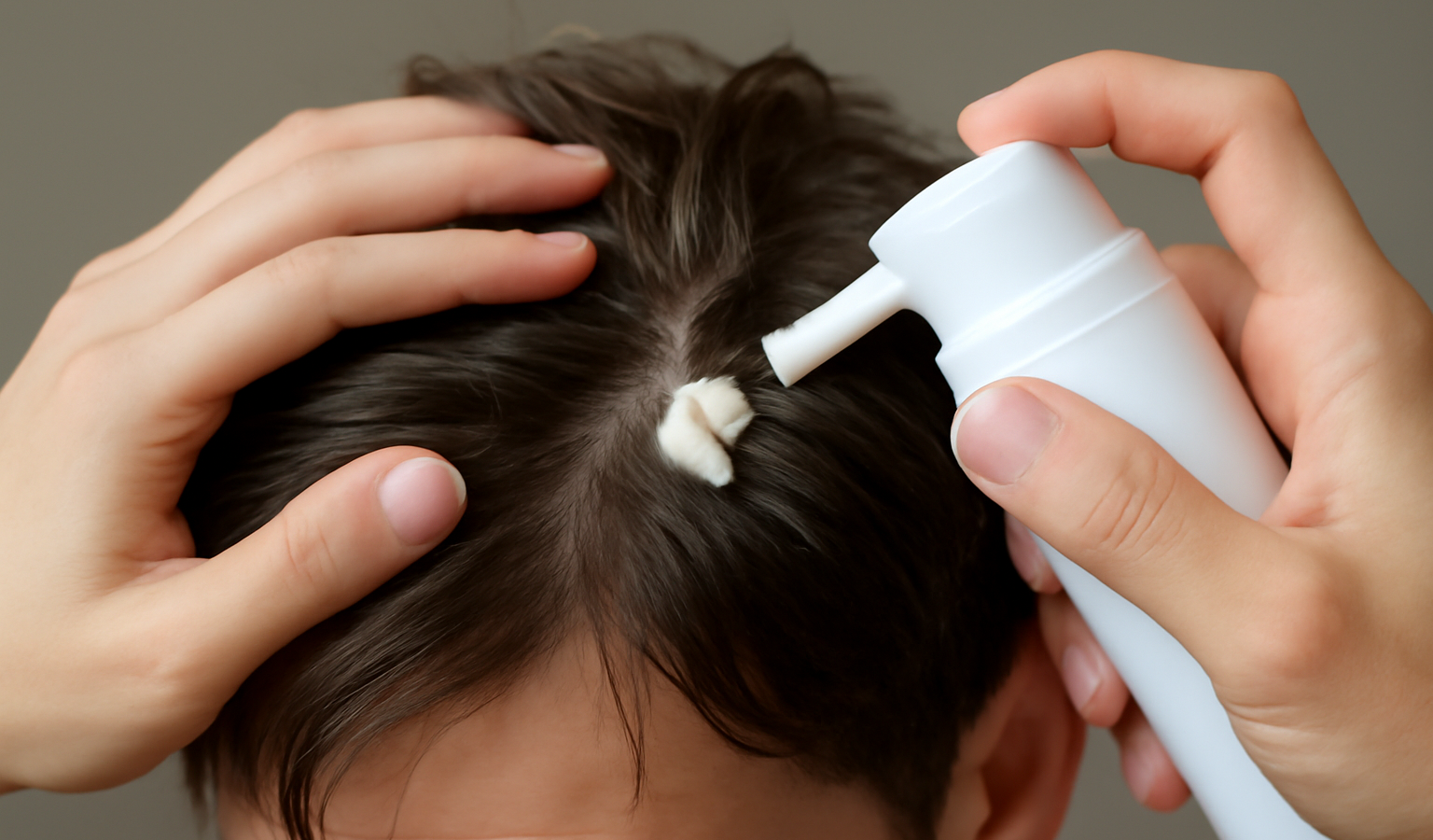 mains appliquant produit coiffant sur cheveux