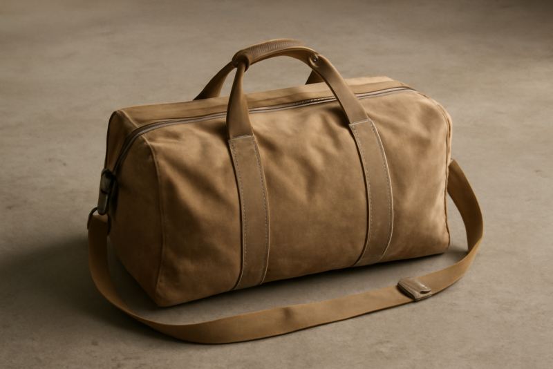 sac de voyage en toile posé au sol