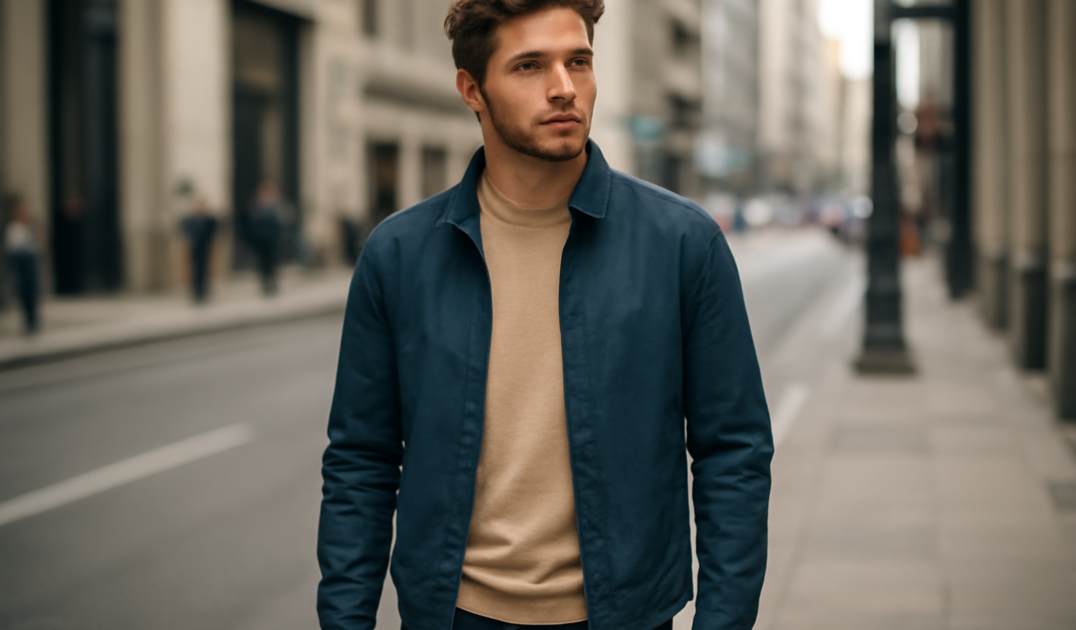 homme portant une veste légère en ville