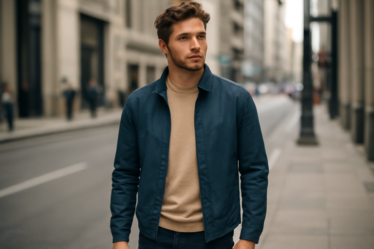 homme portant une veste légère en ville