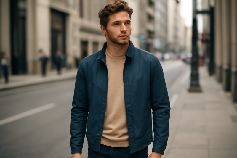 homme portant une veste légère en ville