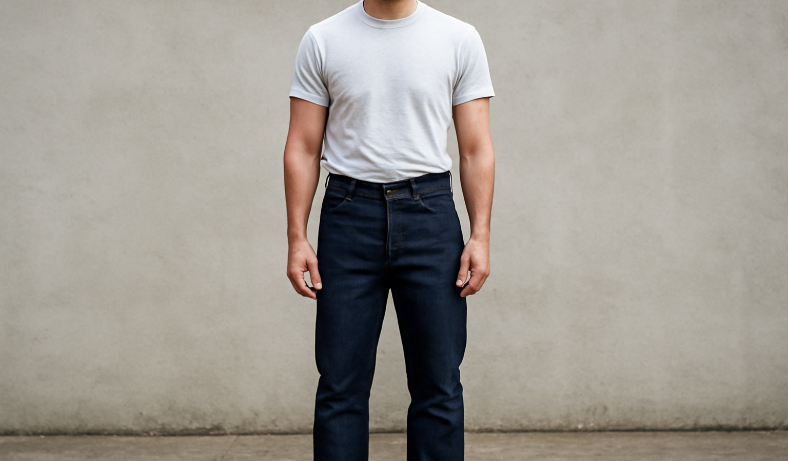 homme portant un jean brut debout