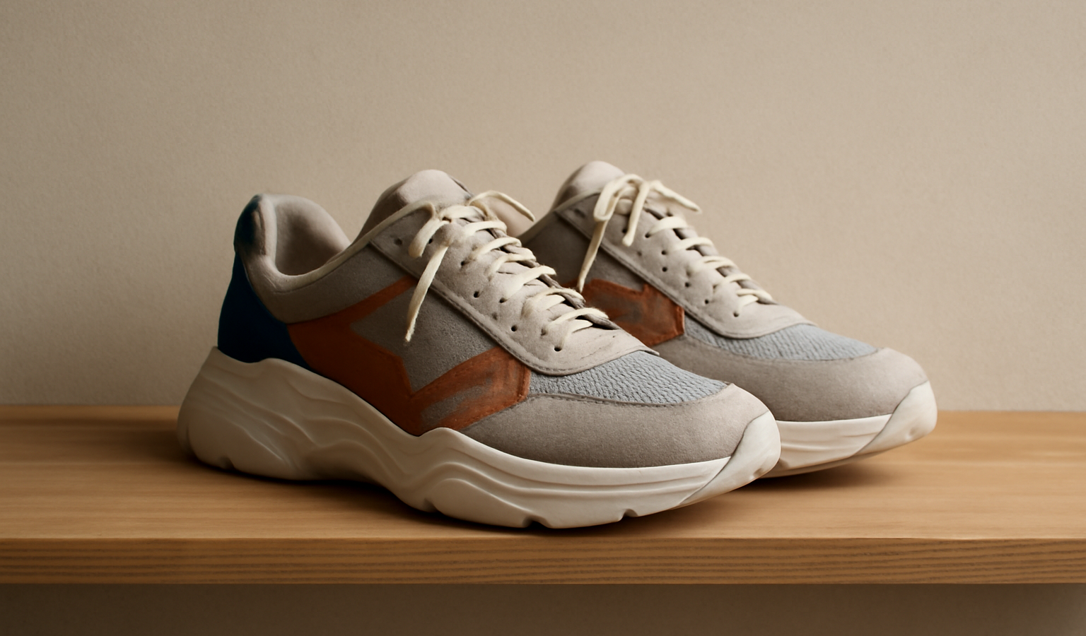 paire de sneakers au design original sur étagère