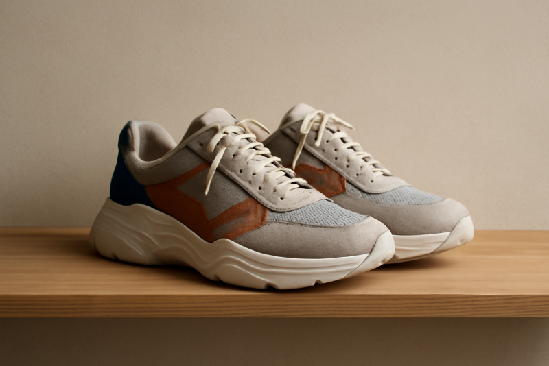 paire de sneakers au design original sur étagère