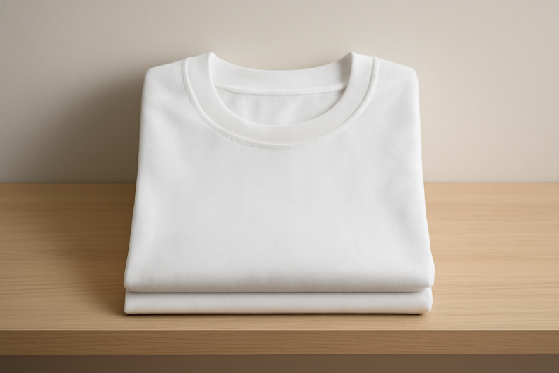 t-shirt blanc plié sur étagère