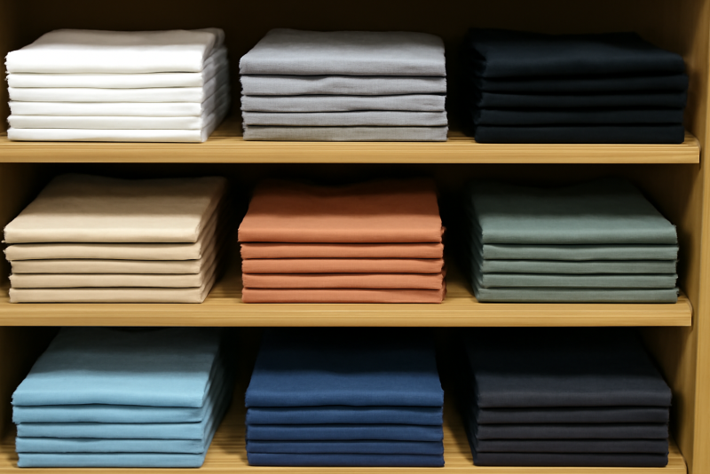 rayon de t-shirts basiques pliés en magasin