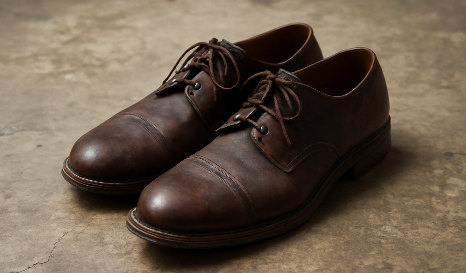 paire de chaussures en cuir sur sol usé