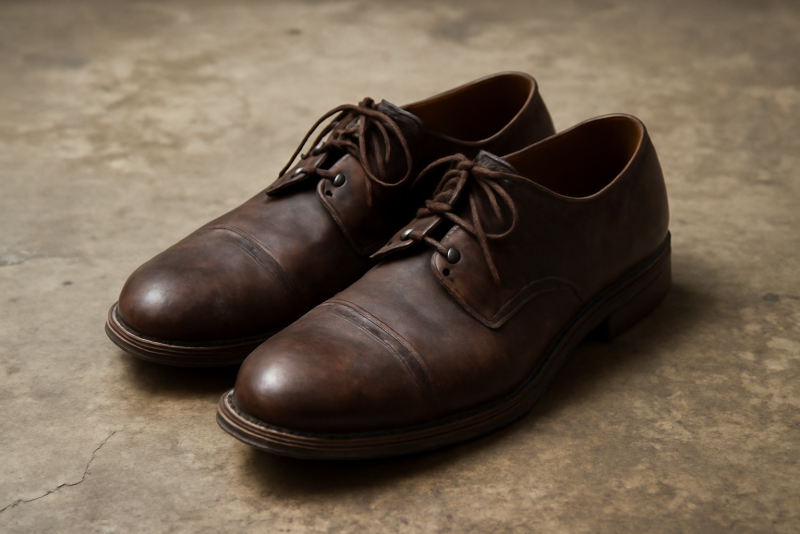 paire de chaussures en cuir sur sol usé