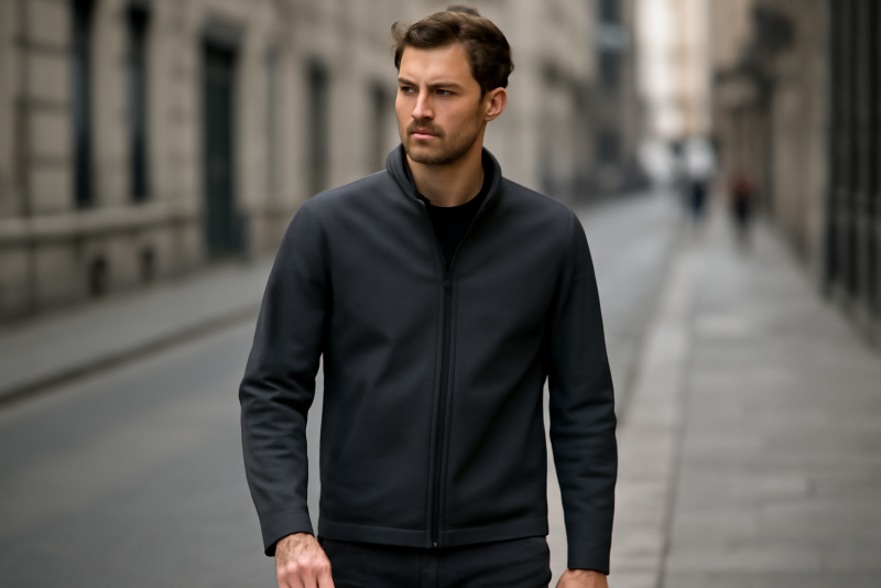 homme portant veste minimaliste en rue