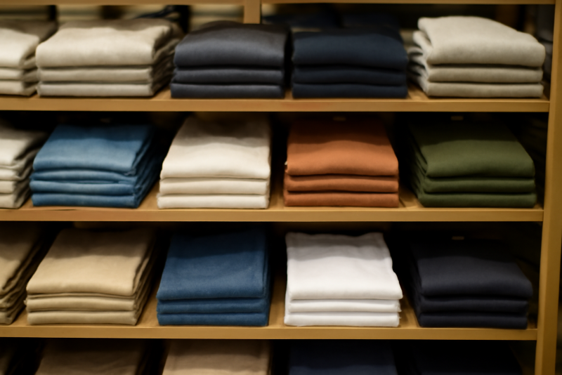 rayon vêtements variés pliés en magasin