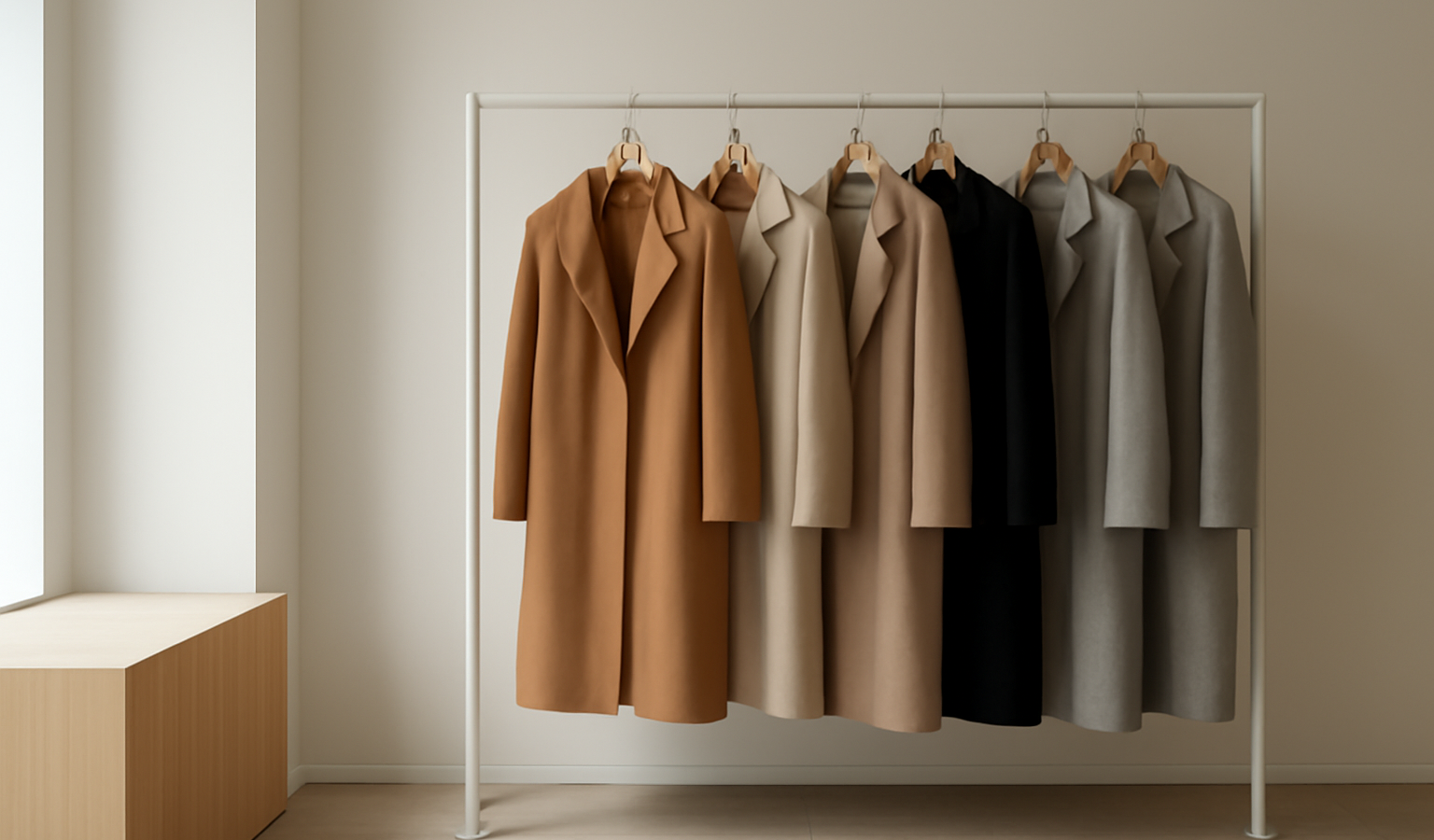 boutique minimaliste manteaux suspendus