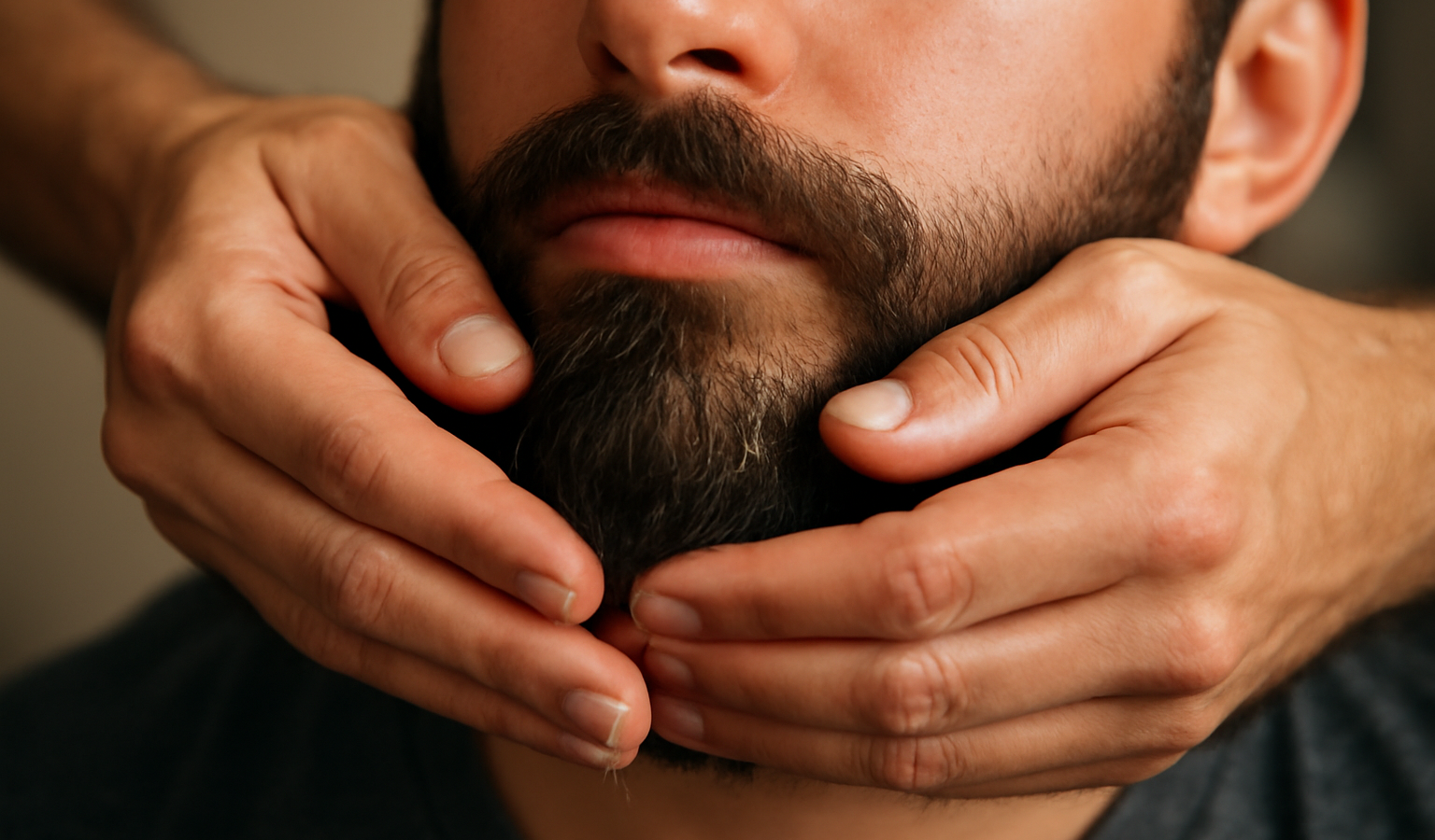 mains massant huile sur barbe