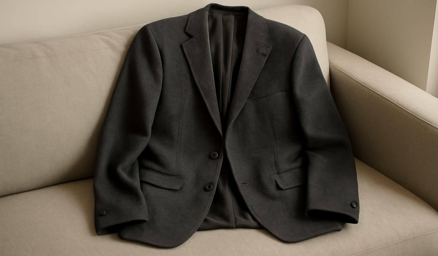 blazer posé sur un canapé sobre