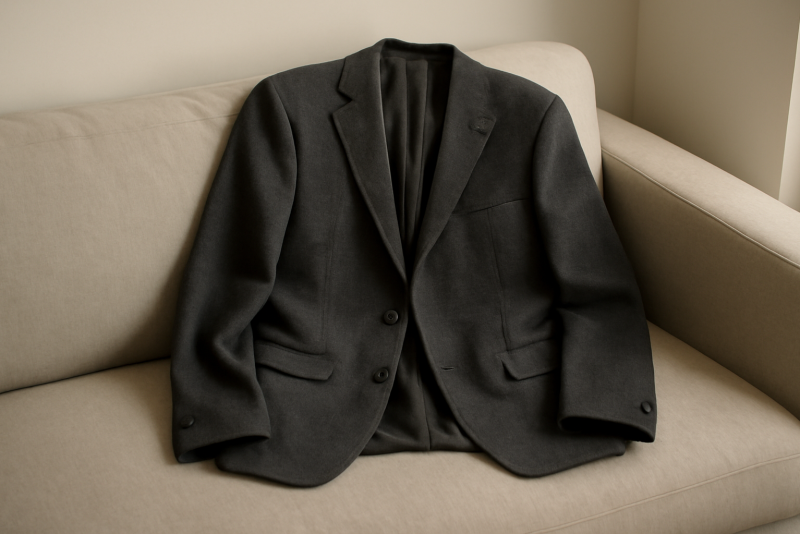 blazer posé sur un canapé sobre
