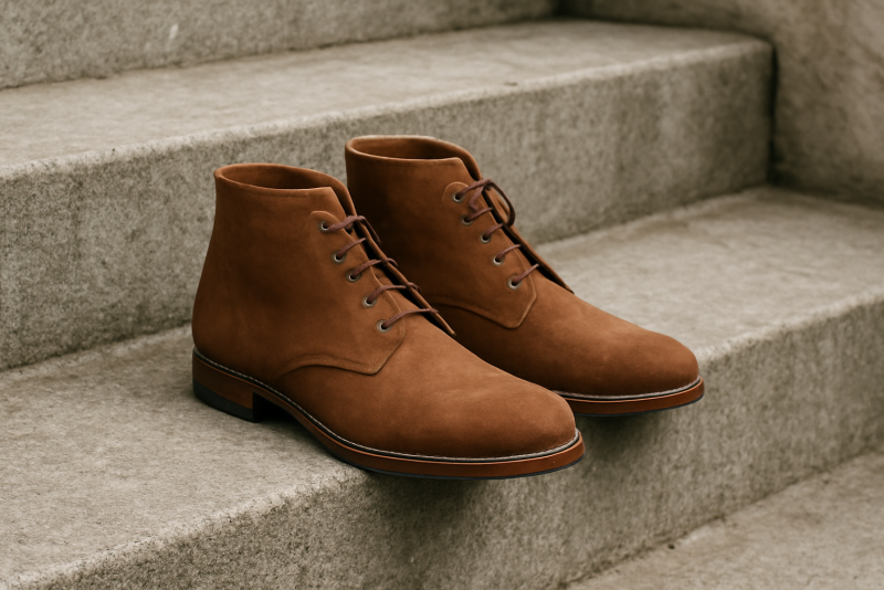 paire de bottines posees sur un escalier