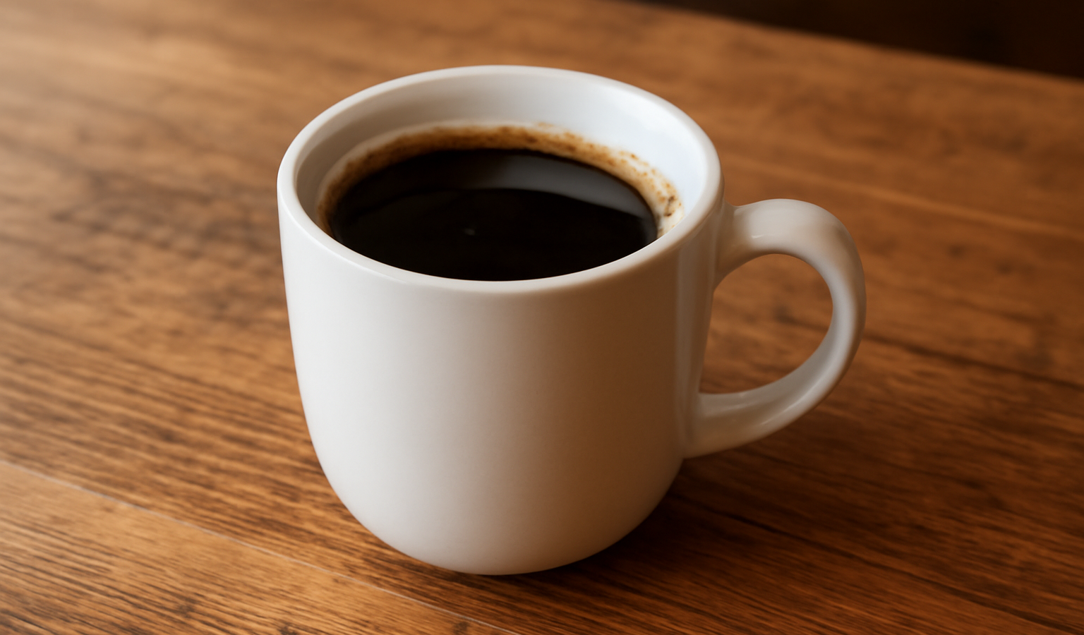 tasse de cafe pose sur comptoir en bois