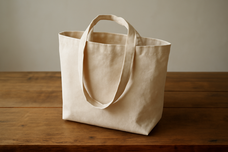 sac en toile pose sur table