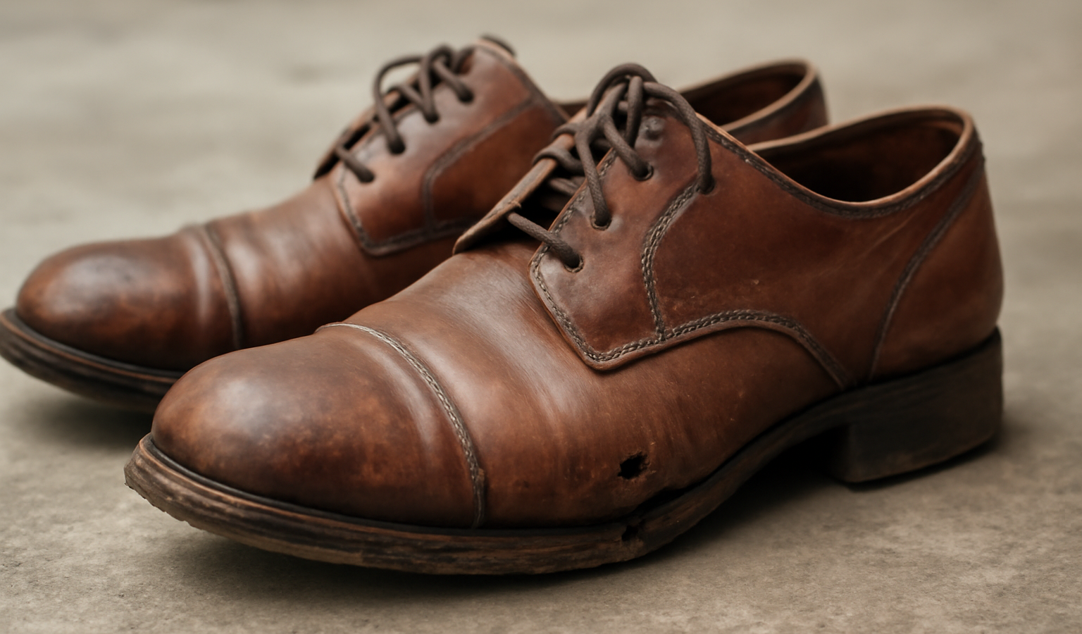 paire de chaussures en cuir abimee au talon