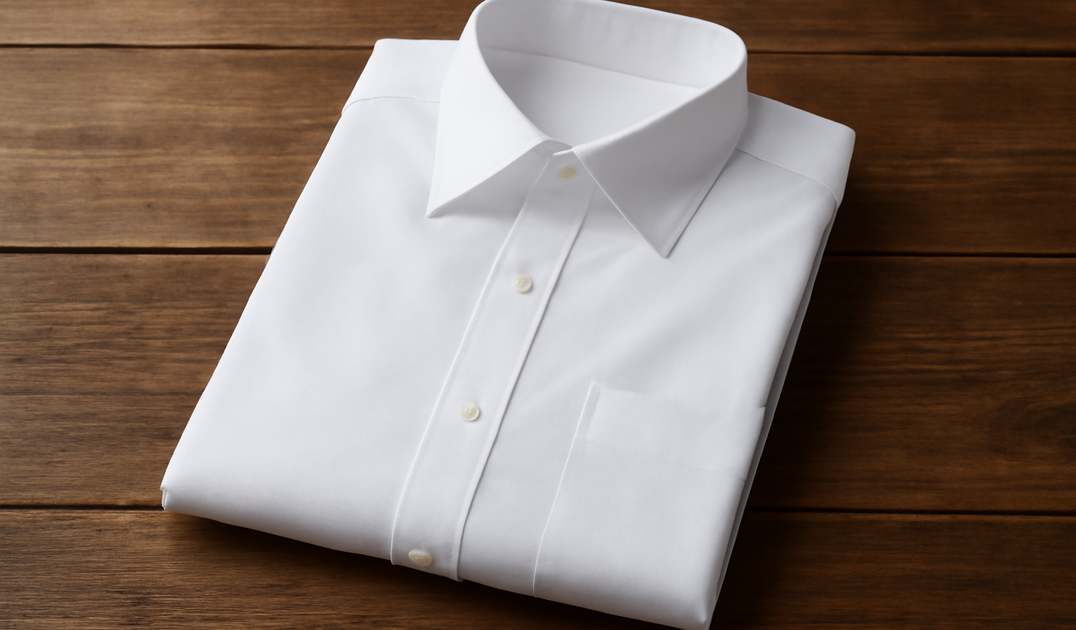 chemise blanche pliee sur table en bois