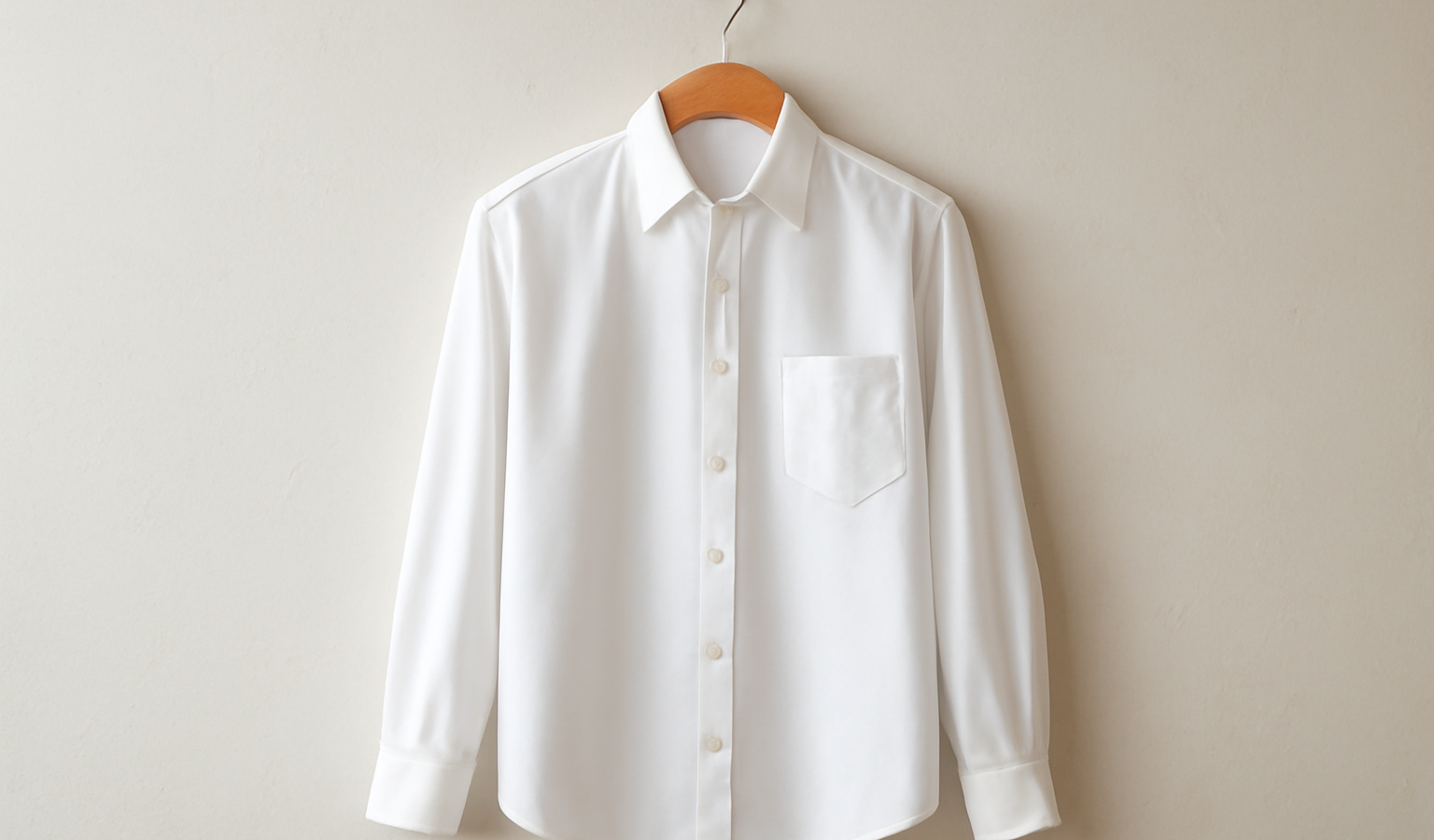 chemise blanche suspendue sur cintre en bois