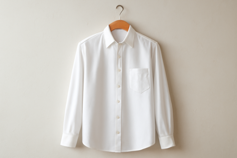 chemise blanche suspendue sur cintre en bois