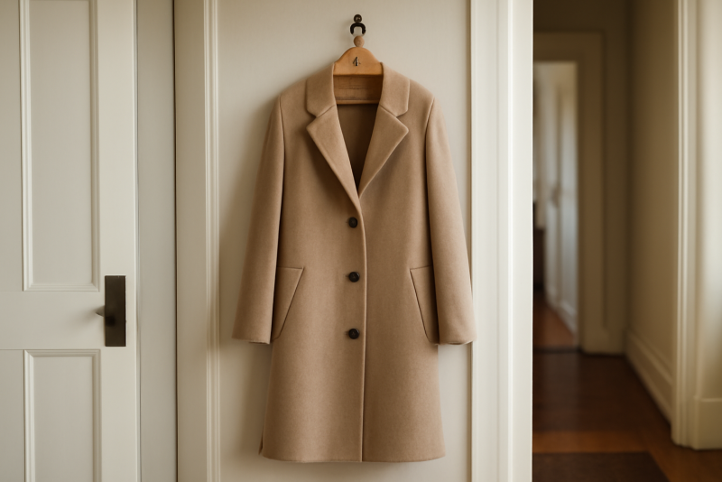 manteau long suspendu en entree