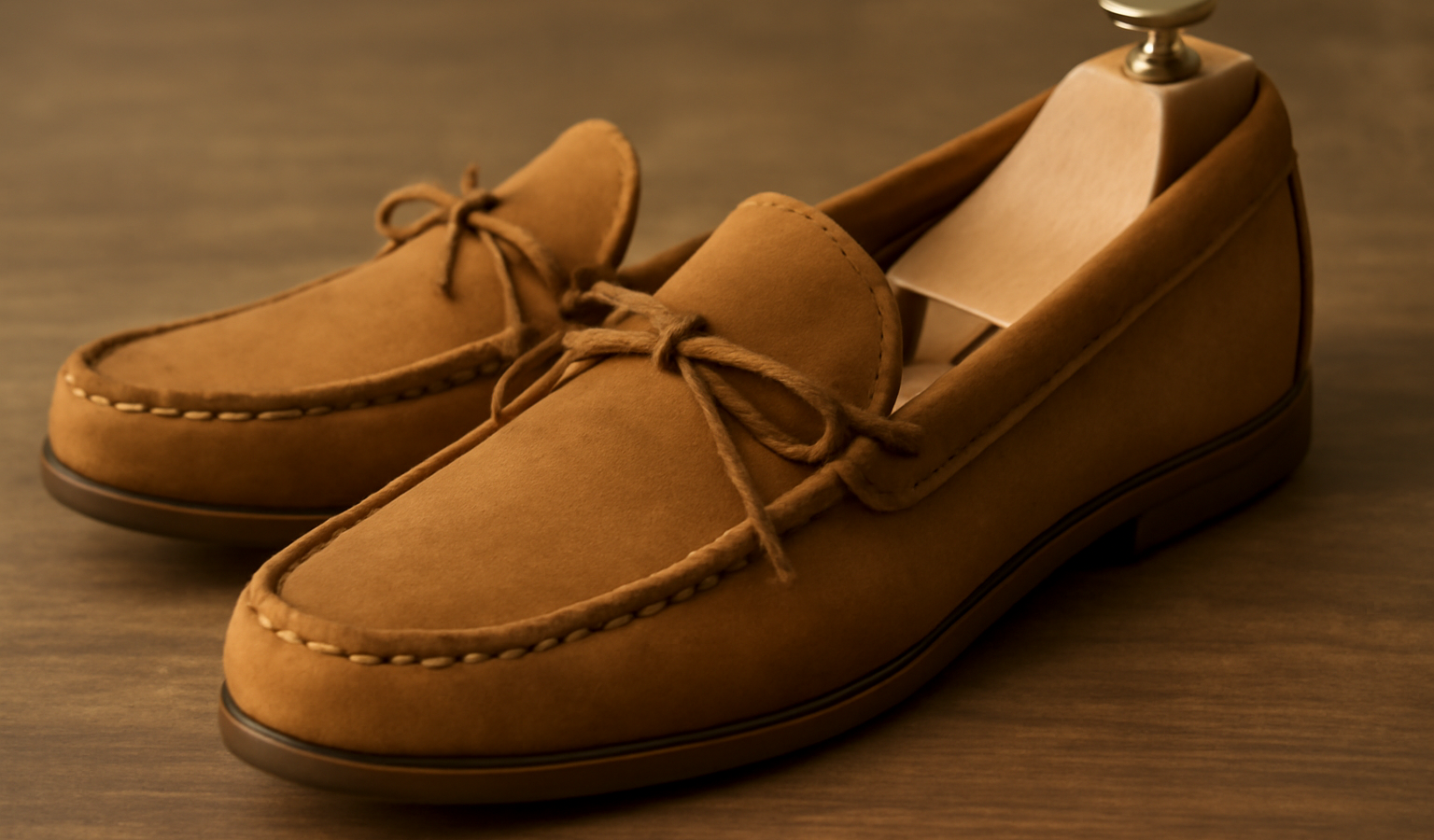 mocassin posé avec embauchoir en bois
