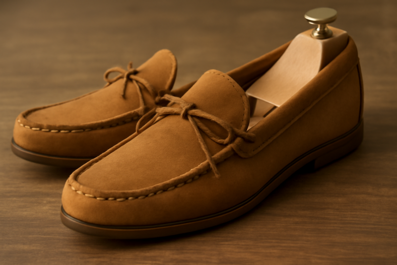 mocassin posé avec embauchoir en bois