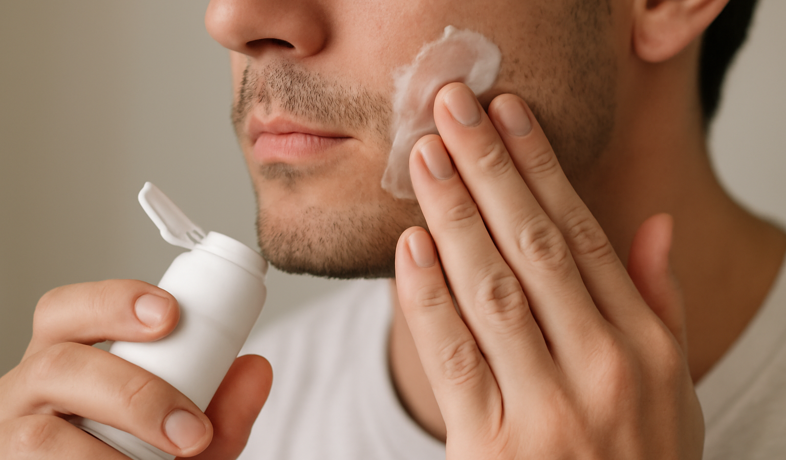 mains appliquant baume après-rasage sur visage