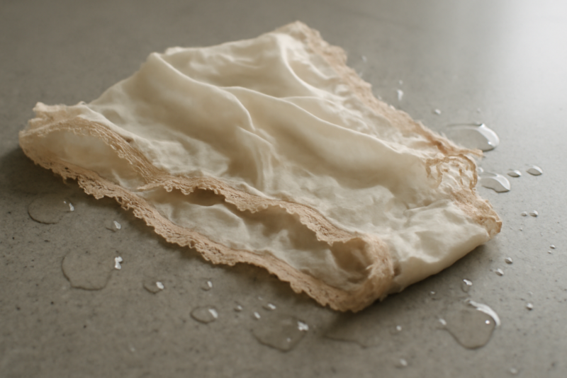 linge delicat pose sur plan de travail avec eau