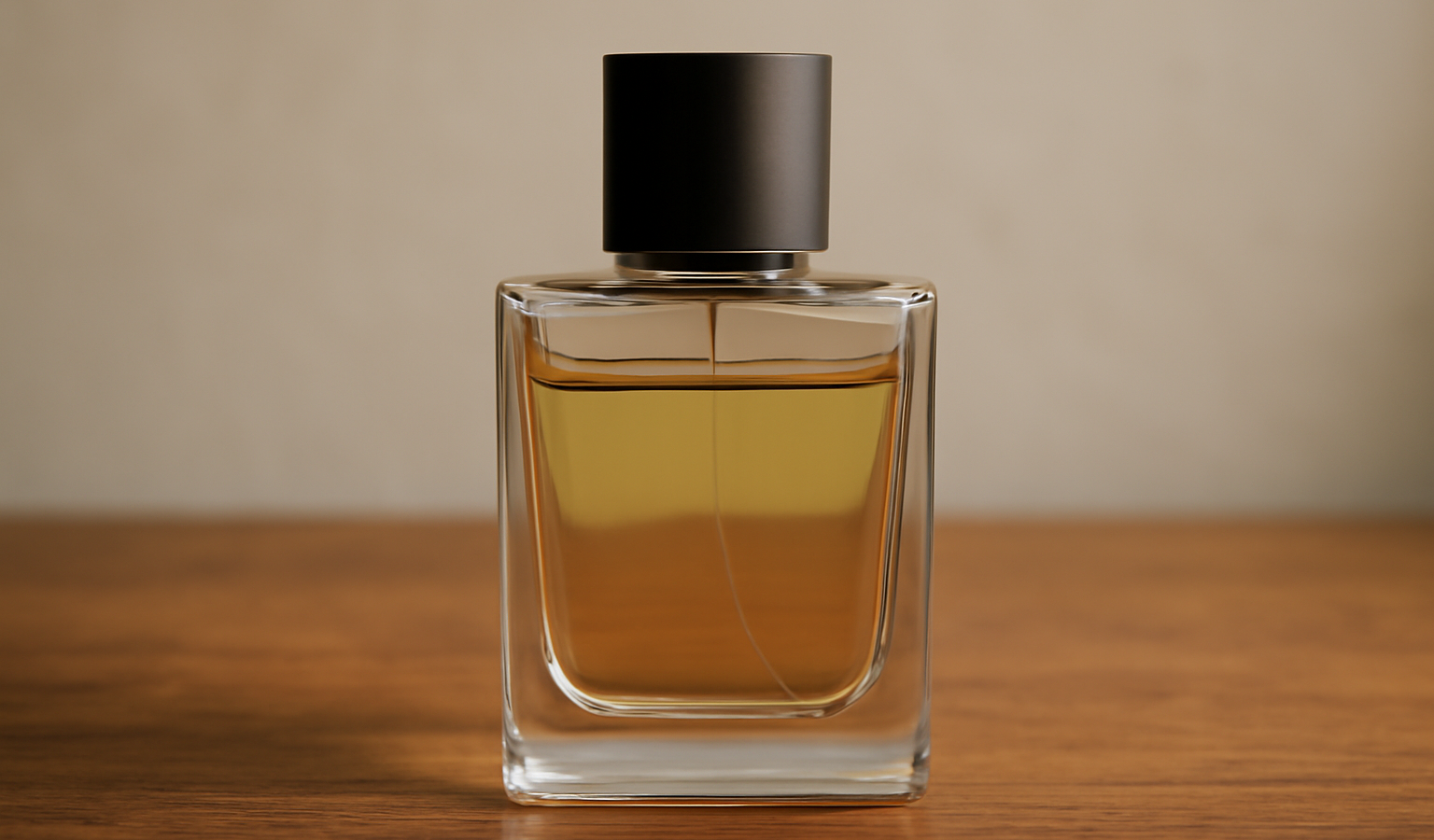 flacon de parfum sobre sur table en bois