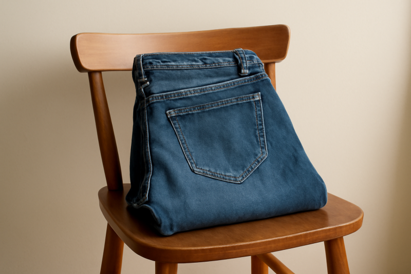 pantalon jean posé sur chaise
