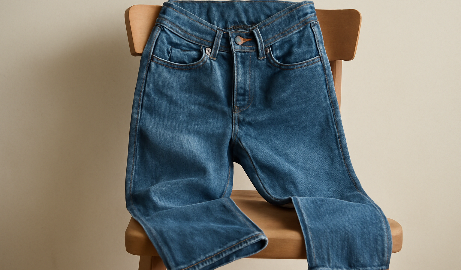 jean posé sur chaise en bois neutre