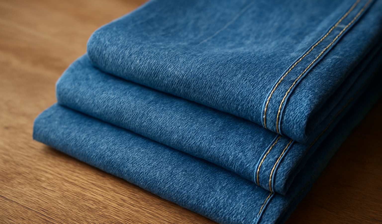 morceaux de toile denim pliés sur table