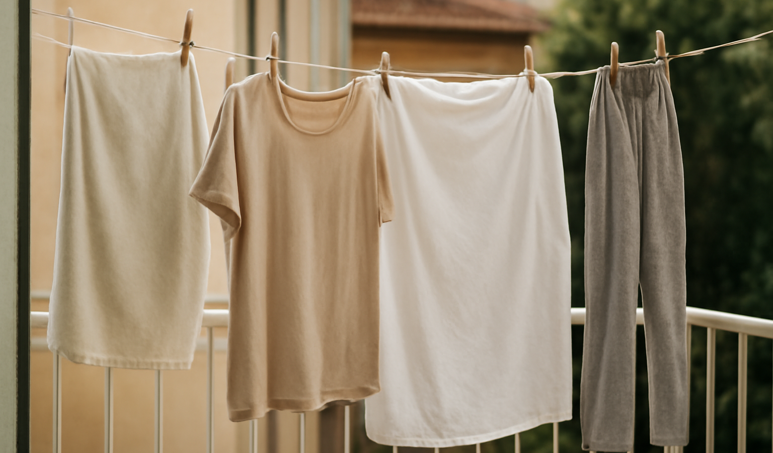 linge suspendu a l'air libre sur balcon