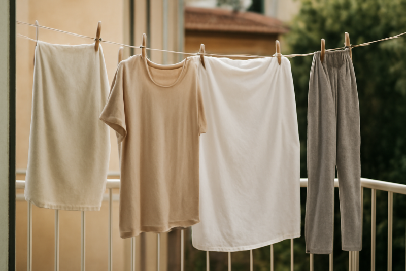 linge suspendu a l'air libre sur balcon
