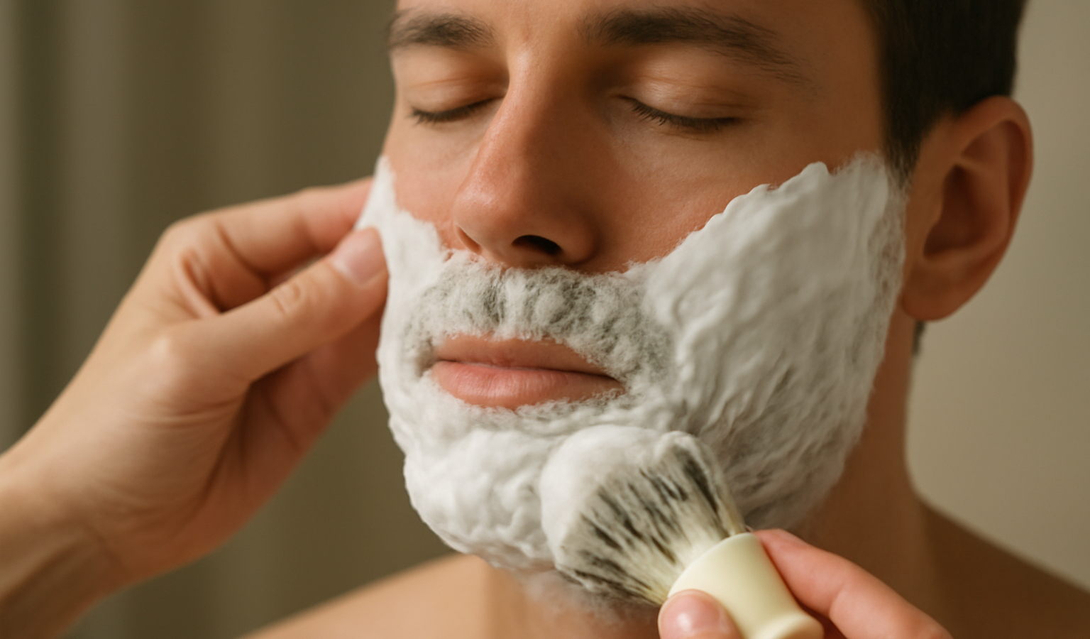 mains appliquant mousse a raser sur visage